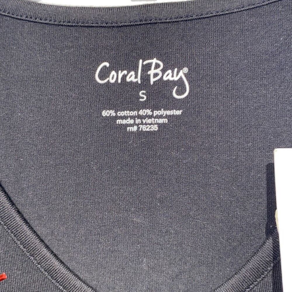 Coral Bay Womens Black Embellished Fireworks Short Sleeve T-Shirt Size Small Nwt — image 3 of 5